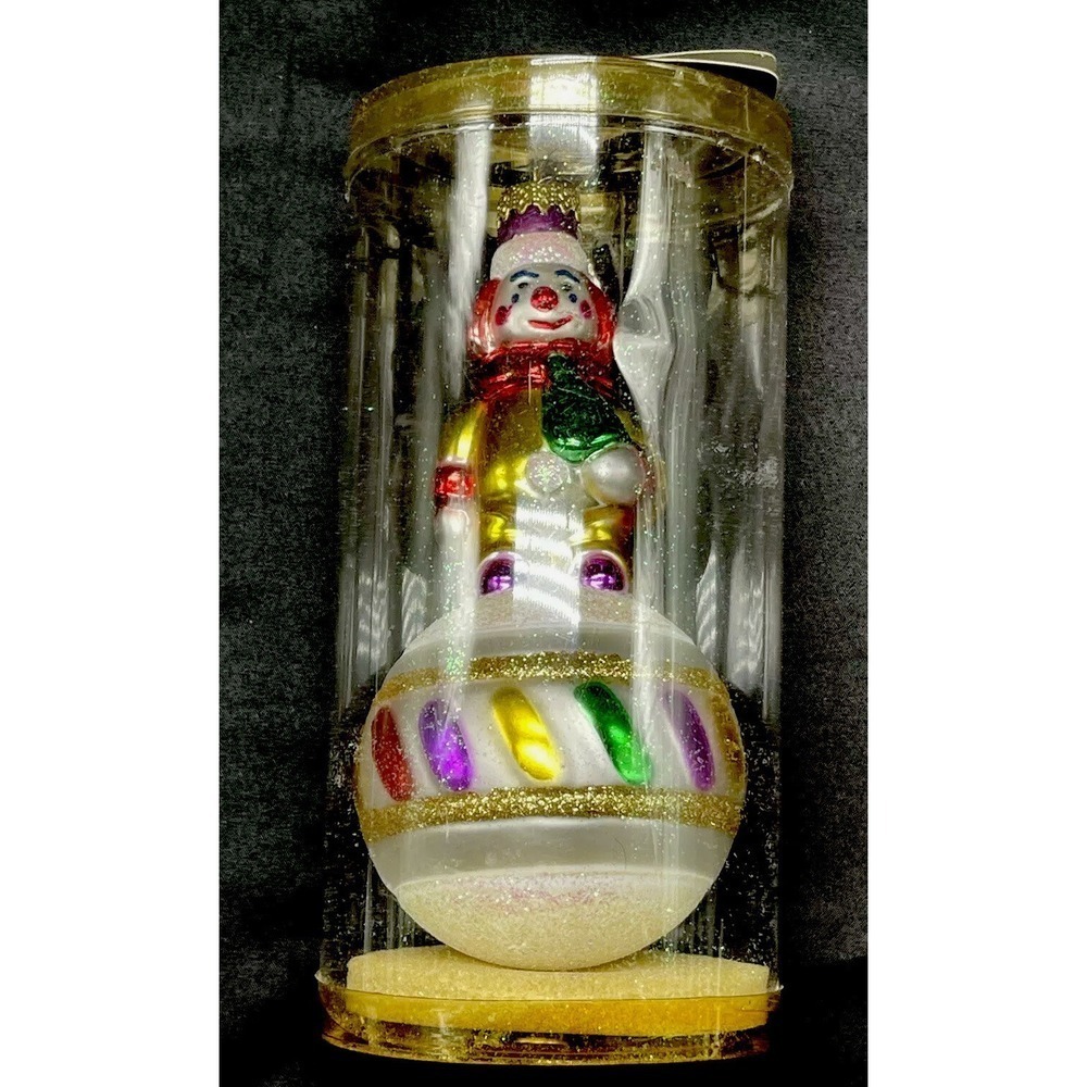 PESCHKA OLD WORD GLASS CLOWN  Man Glass Christmas Ornament NIB! New Old Stock